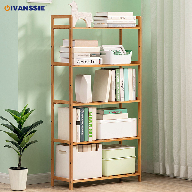 Adjustable Book Shelf Bookcase Bathroom Shelves Freestanding Tower Storage Stand Unit Narrow Bookshelf Bamboo