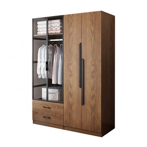 High Quality Wooden Chinese Wardrobe With tempered glass door  2 drawers Storage  A+B combination wardrobe