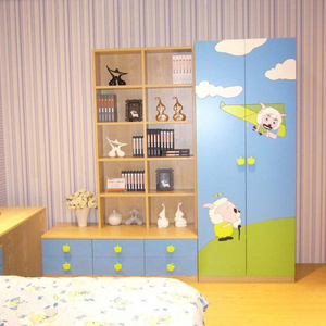 Cartoon kids children mini wardrobe design with book shelf