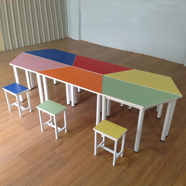 Colorful kindergarten student furniture trapezoid table