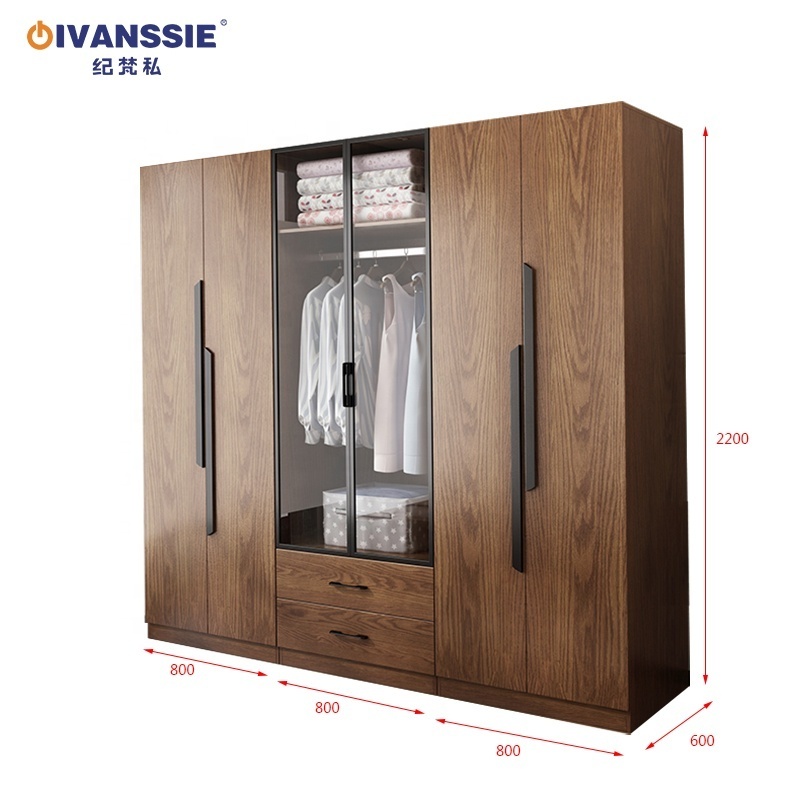 High Quality Wooden Chinese Wardrobe With tempered glass door  2 drawers Storage  A+B combination wardrobe