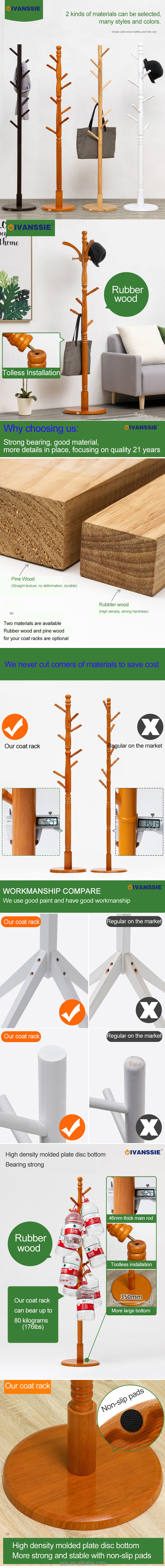 Enterway Hall Tree Free Standing 100% Solid Wooden Coat Rack Freestanding Clothes Hanger Rack