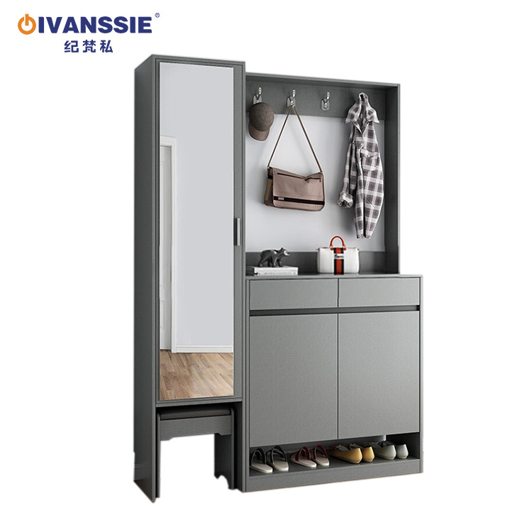 China modern entrance custom tall shoe cabinet wood cabinet furniture with mirror in livingroom