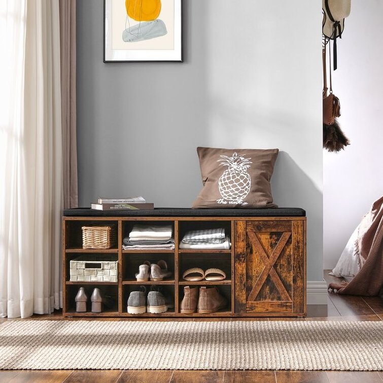 Living Room Entrance Furniture Retro Design Dark Wood Color Wooden Multi-layer Shoe Storage Bench