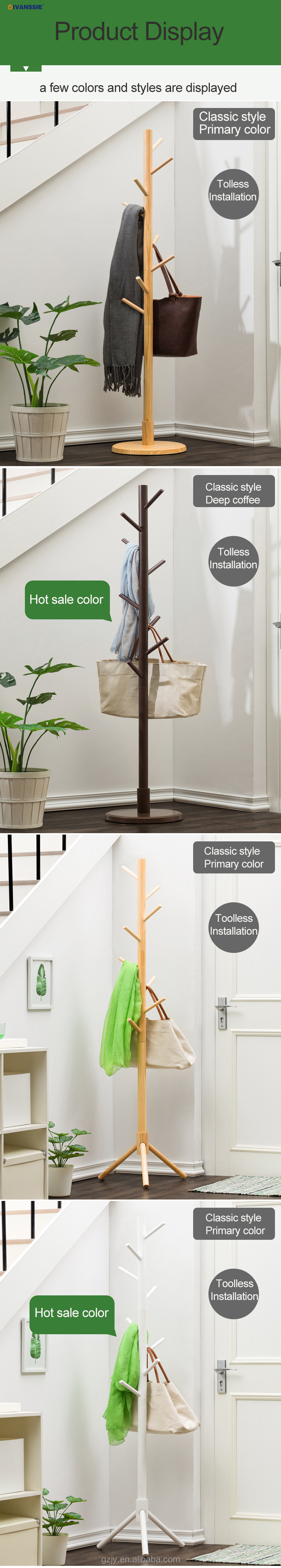 Enterway Hall Tree Free Standing 100% Solid Wooden Coat Rack Freestanding Clothes Hanger Rack