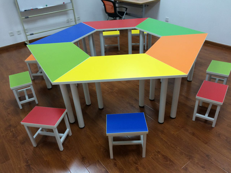 Colorful kindergarten student furniture trapezoid table