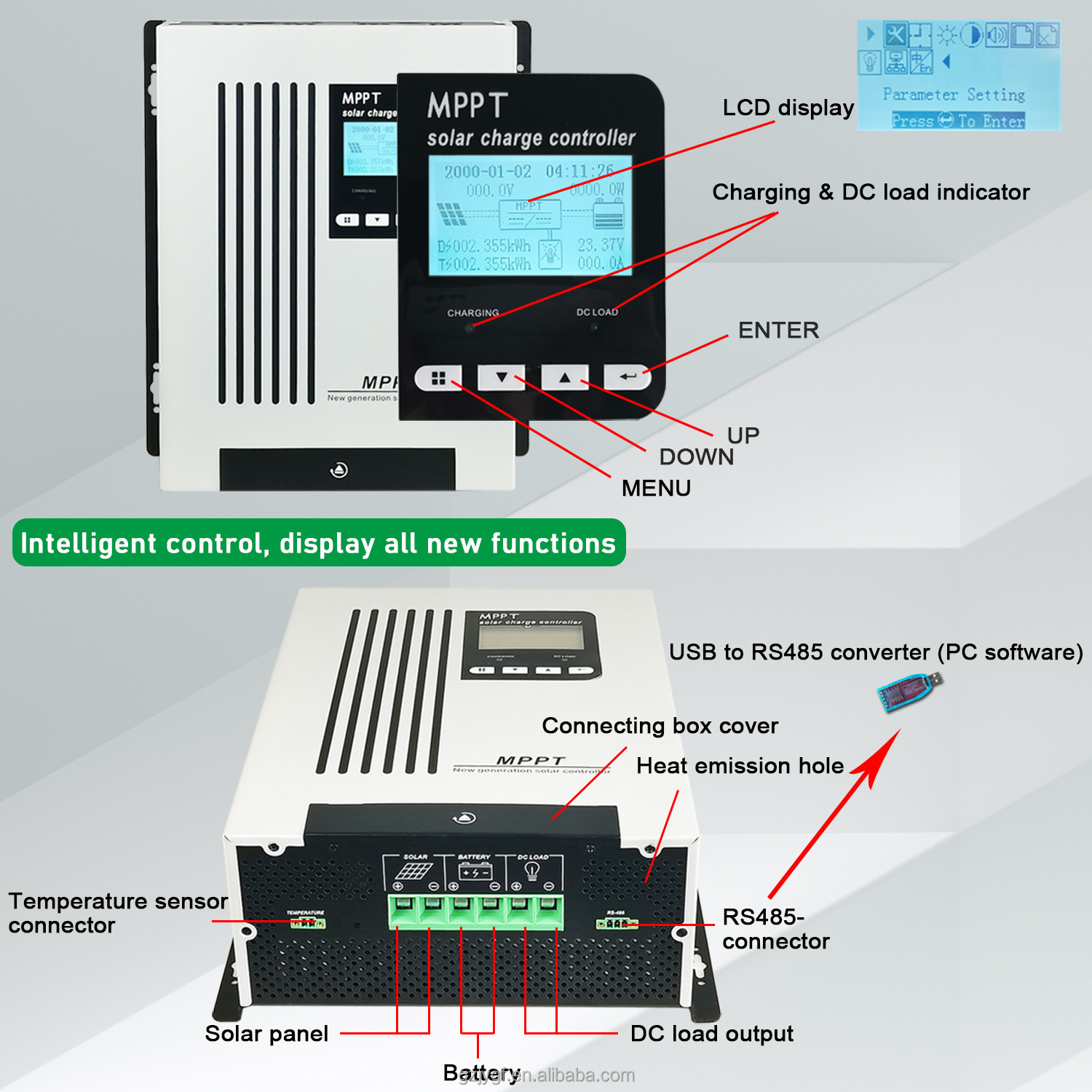 96V 65A Wholesale Digital MPPT Solar Charge PV 6600W DC180V Control Lithium Charger 48 Volt Solar Controller for Lifepo4 Battery