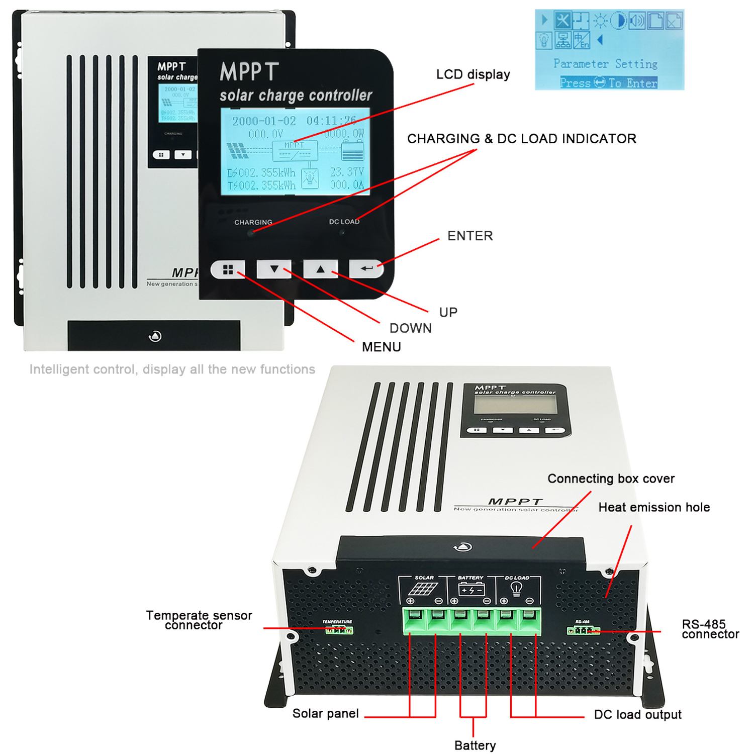 3560W PV DC150V 48V 65A Digital MPPT Solar Charge Controller 24v Lifepo4 Battery for Off Grid Solar System