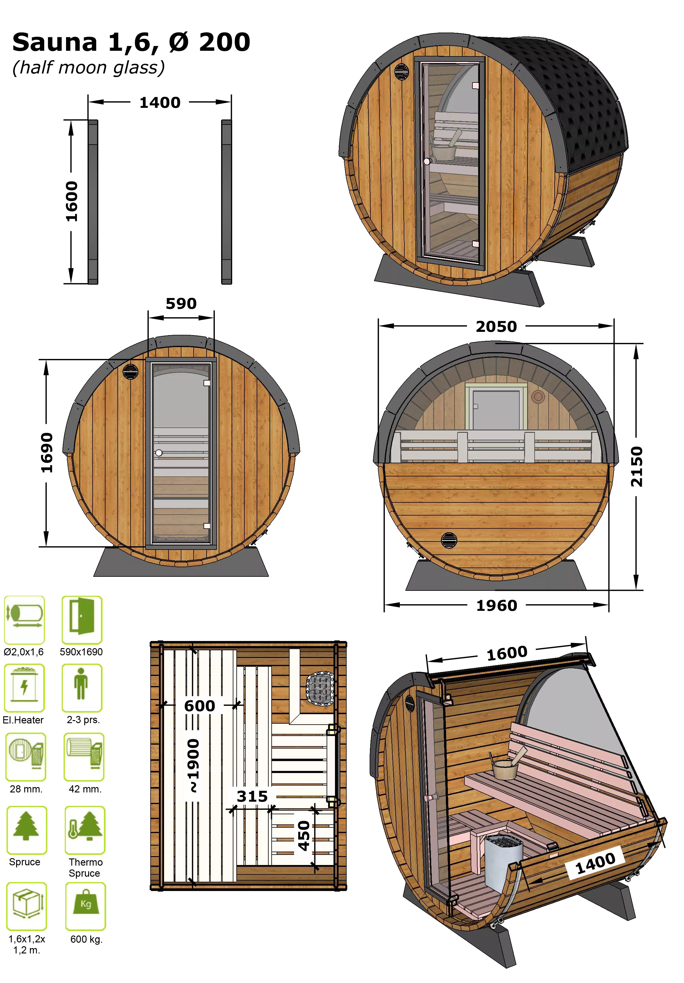 China high quality Panoramic Barrel Sauna With Electric heater from