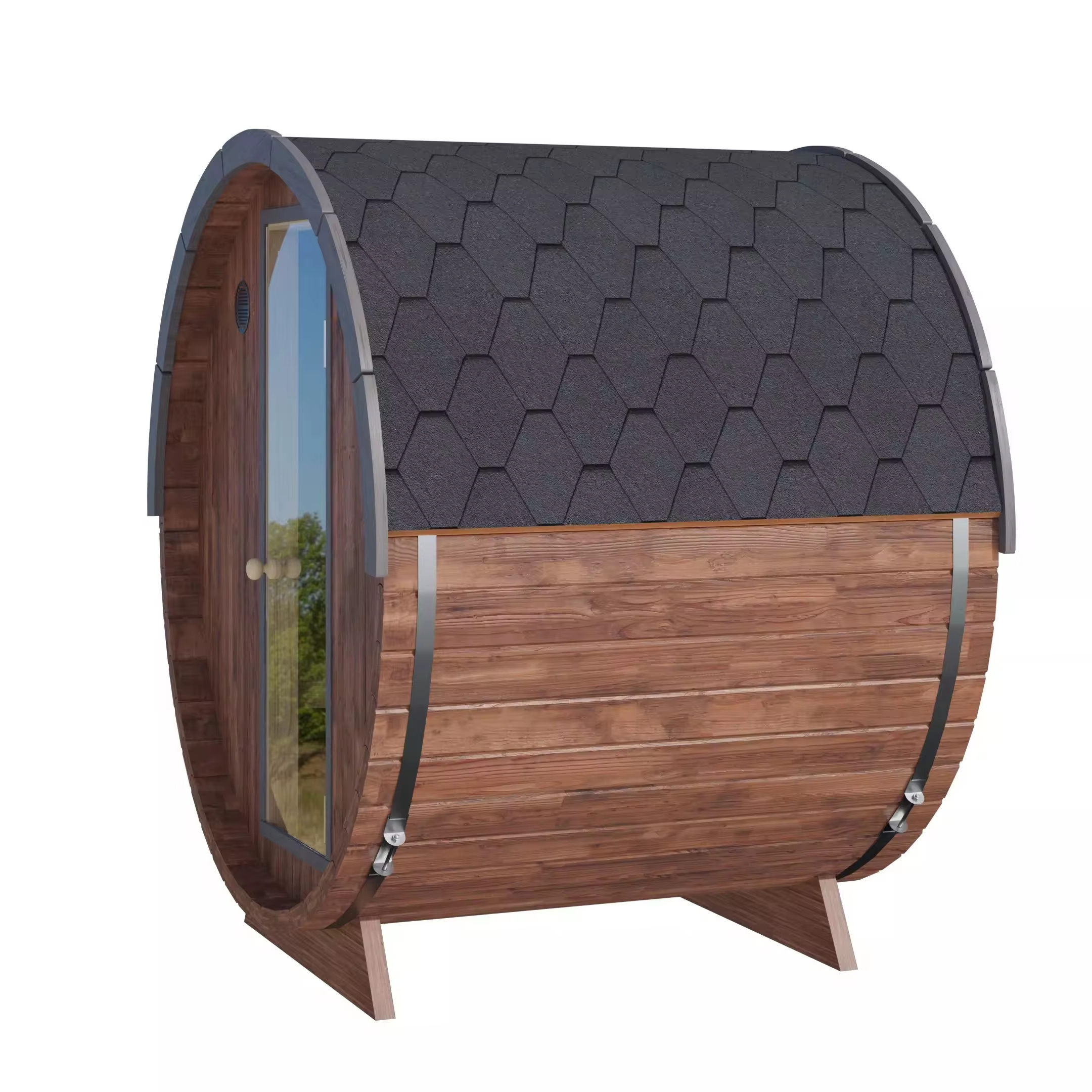 China high quality Panoramic Barrel Sauna With Electric heater from