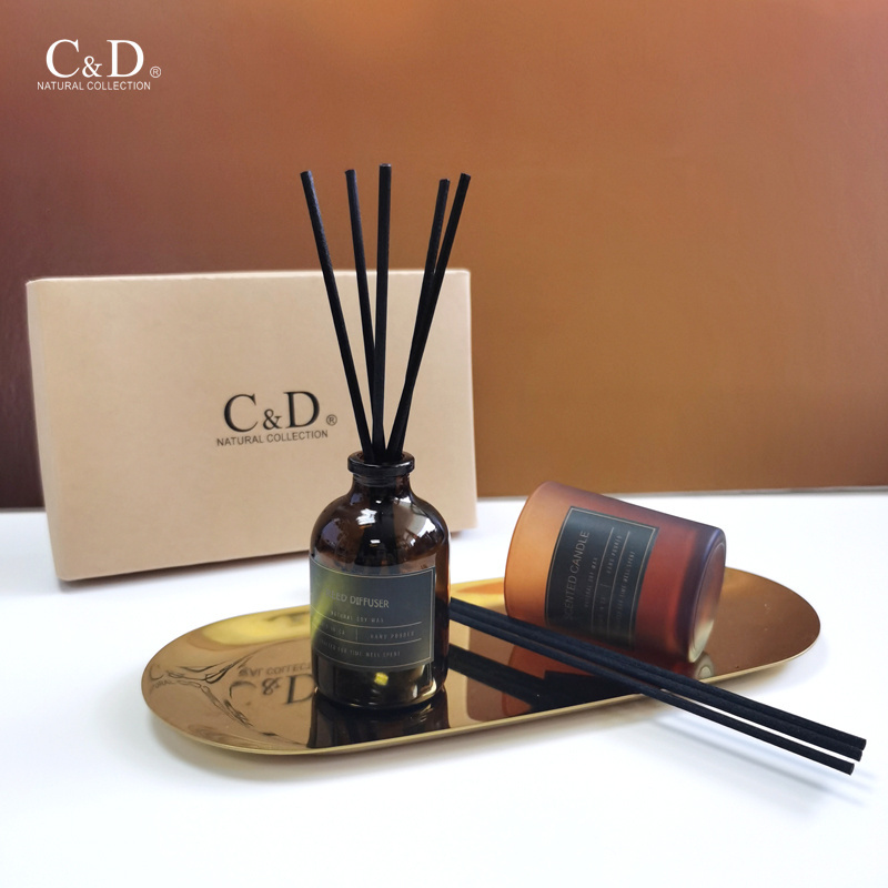 Wholesale Custom Matte Black Bottle Home Room Hanging Fragrance Diffuser Scented Candle Fragrance Reed Diffuser Gift Set