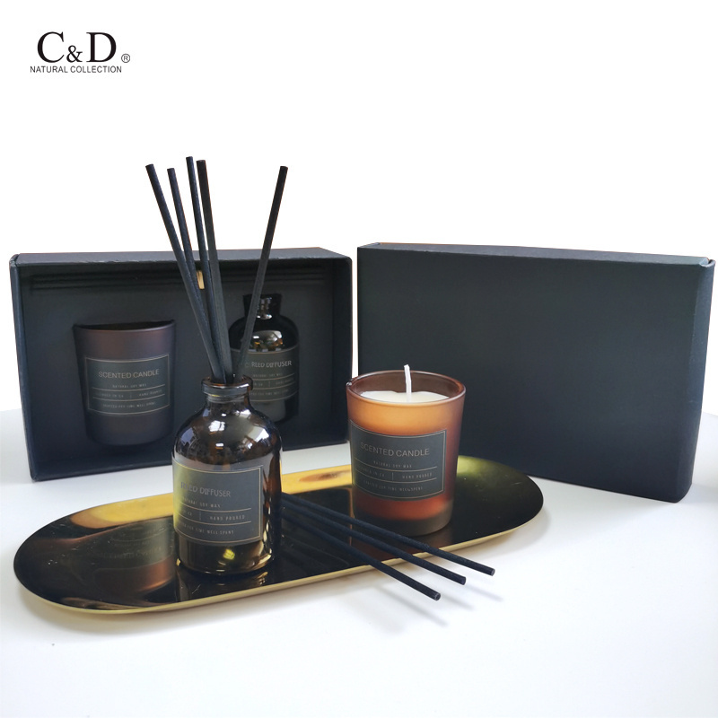 Wholesale Custom Matte Black Bottle Home Room Hanging Fragrance Diffuser Scented Candle Fragrance Reed Diffuser Gift Set