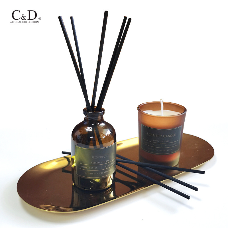 Wholesale Custom Matte Black Bottle Home Room Hanging Fragrance Diffuser Scented Candle Fragrance Reed Diffuser Gift Set