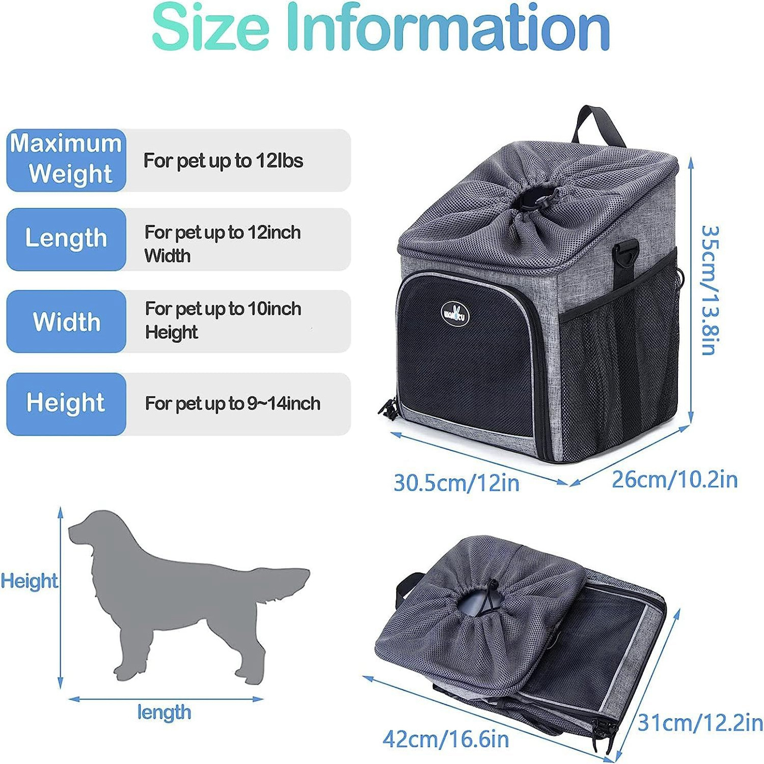 Wakytu C53 Pet Travel Bag Bike Riding Foldable Removable Pet Bicycle Front Carrier Backpack Dog Bike Basket Carrier