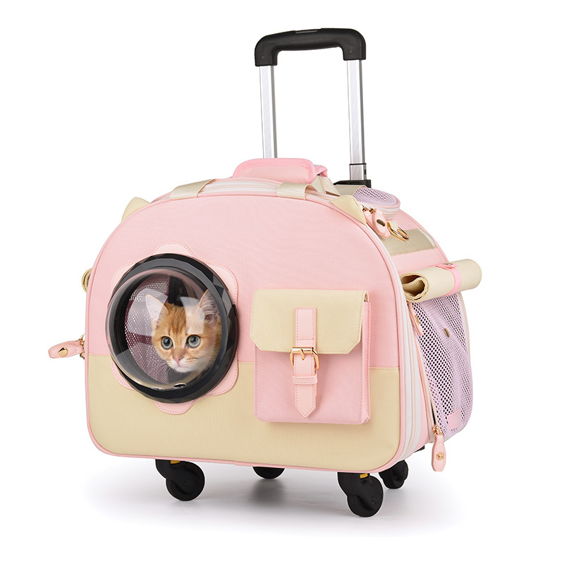 Wakytu C82 Travel Luxury  Carrier Bag Trolley Bag Foldable Pet Cart Cat Stroller Small Medium Dog Stroller Carrier with wheels