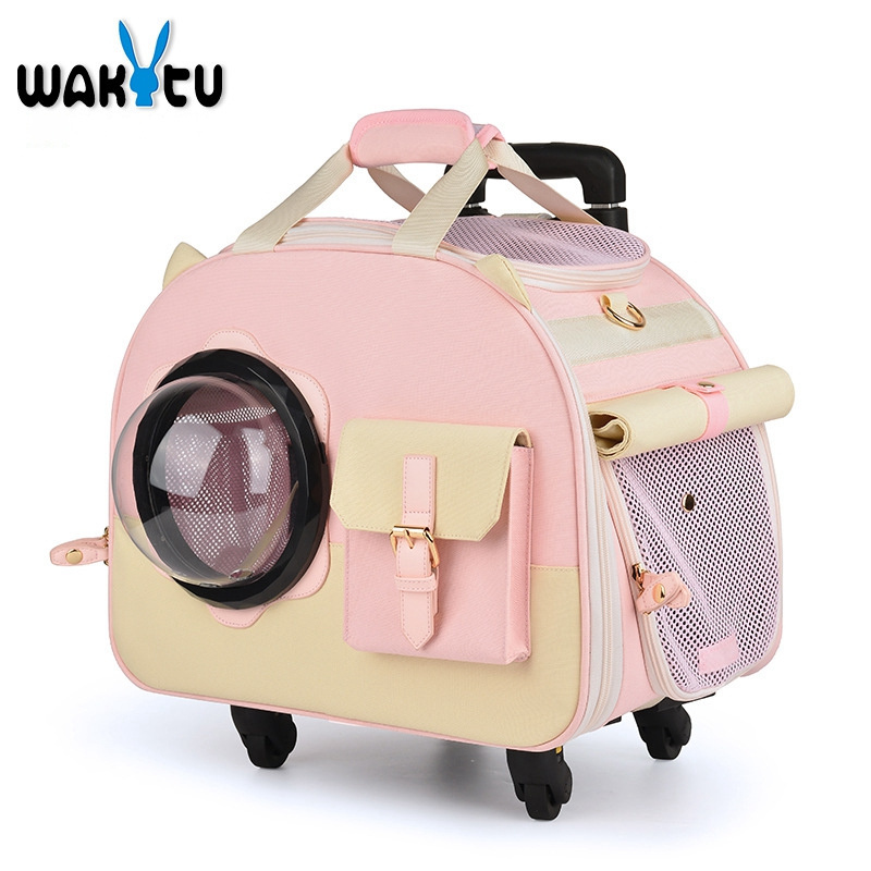 Wakytu C82 Travel Luxury  Carrier Bag Trolley Bag Foldable Pet Cart Cat Stroller Small Medium Dog Stroller Carrier with wheels