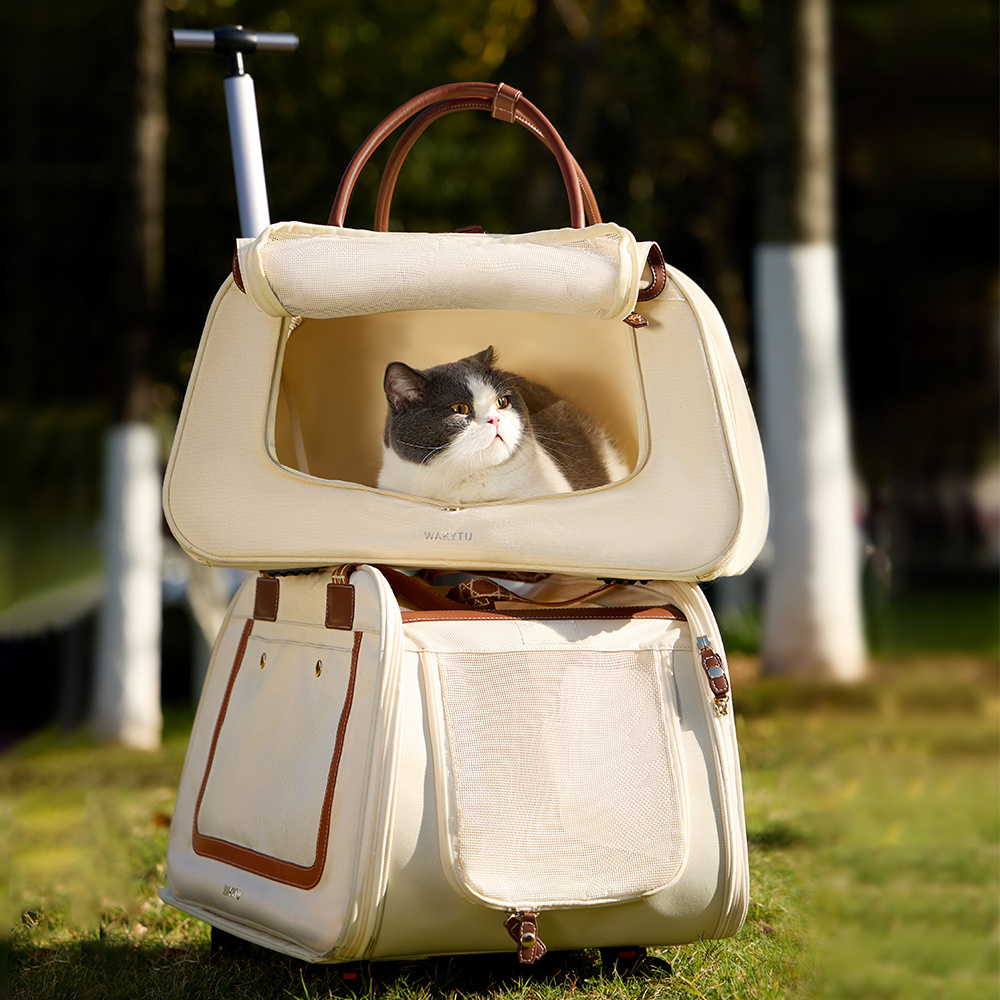 Wakytu C148 Pet Stroller Multifunctional Cat Dog Carrier Seat Bag Travel Products Pet Carriers With Wheels