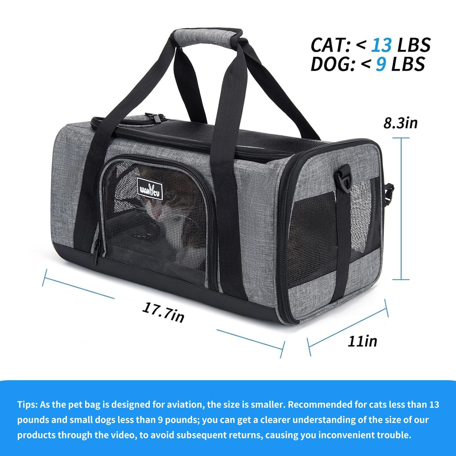 WAKYTU Airline Approved Luxury Soft Sided Travel Portable Custom Crossbody Ventilated Foldable Small Cat Dog Pet Carrier Bag