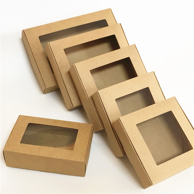 Kraft Paper Bakery Pastry  Donut Cupcake Dessert Box Packaging with Clear Display Window