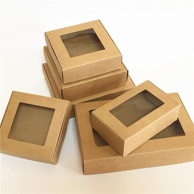 Kraft Paper Bakery Pastry  Donut Cupcake Dessert Box Packaging with Clear Display Window