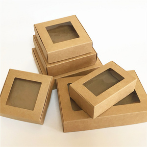 Kraft Paper Bakery Pastry  Donut Cupcake Dessert Box Packaging with Clear Display Window