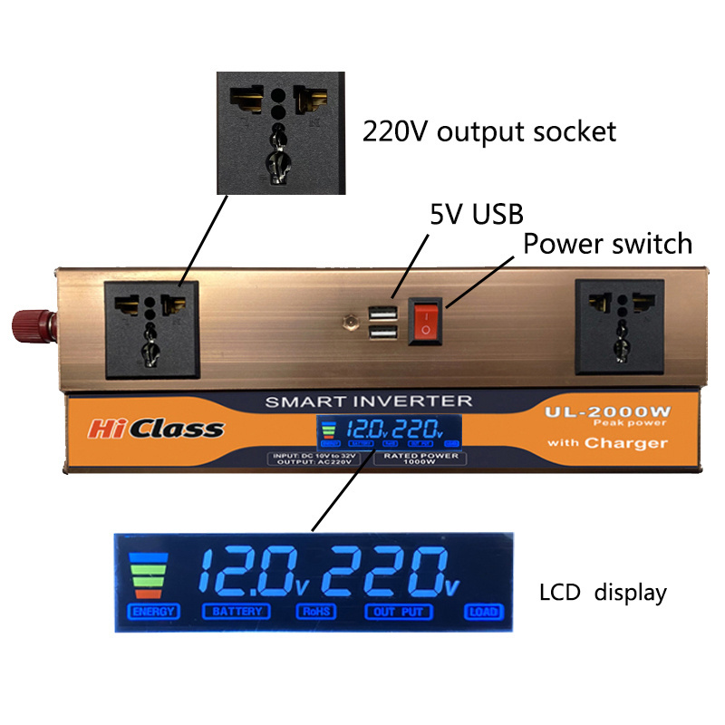 With Charging Inverter 24 v 220 v 1500W Converter Double Socket Grid Tie Inverter Power Supply AC DC Converter UL-1500C