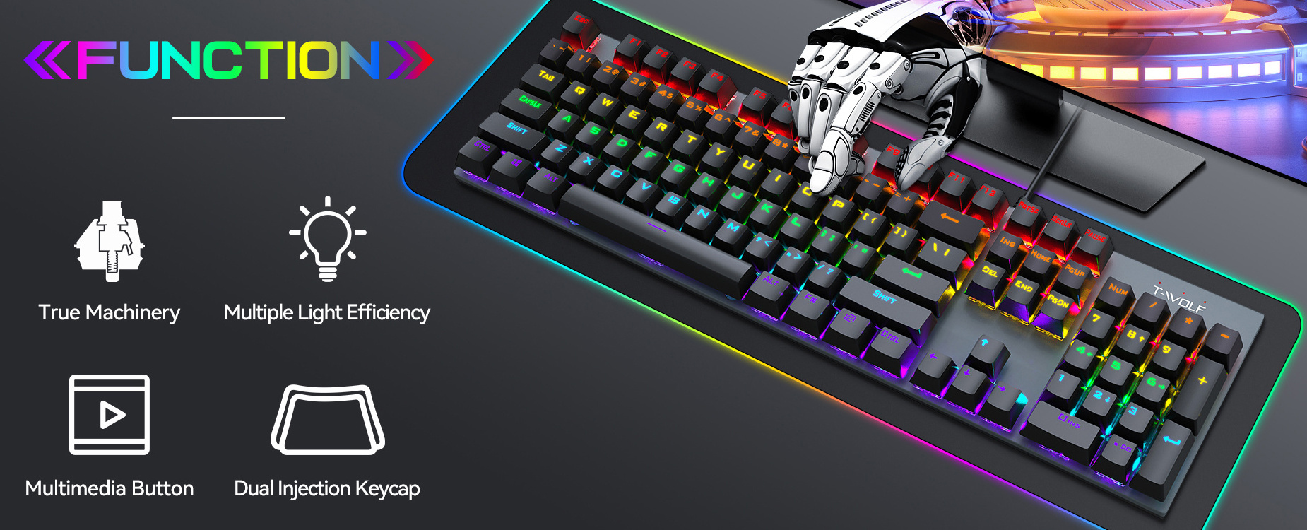 T17 colorful backlit gaming keyboard 104 keys running light rainbow RGB mechanical game keyboard