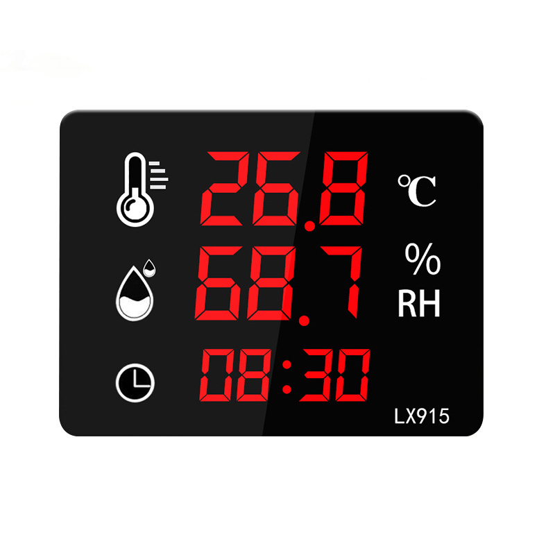 2023 new LED large screen electronic wall-mounted household greenhouse planting temperature and humidity meter With Clock LX915