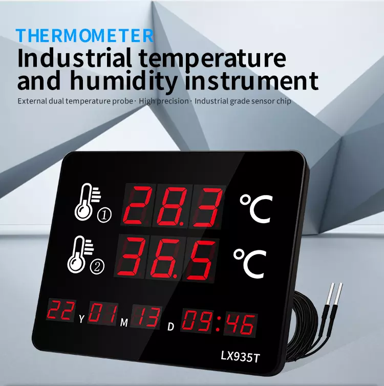 Electronic thermometer indoor and outdoor swimming pool dual channel display water temperature probe meter LED large screen