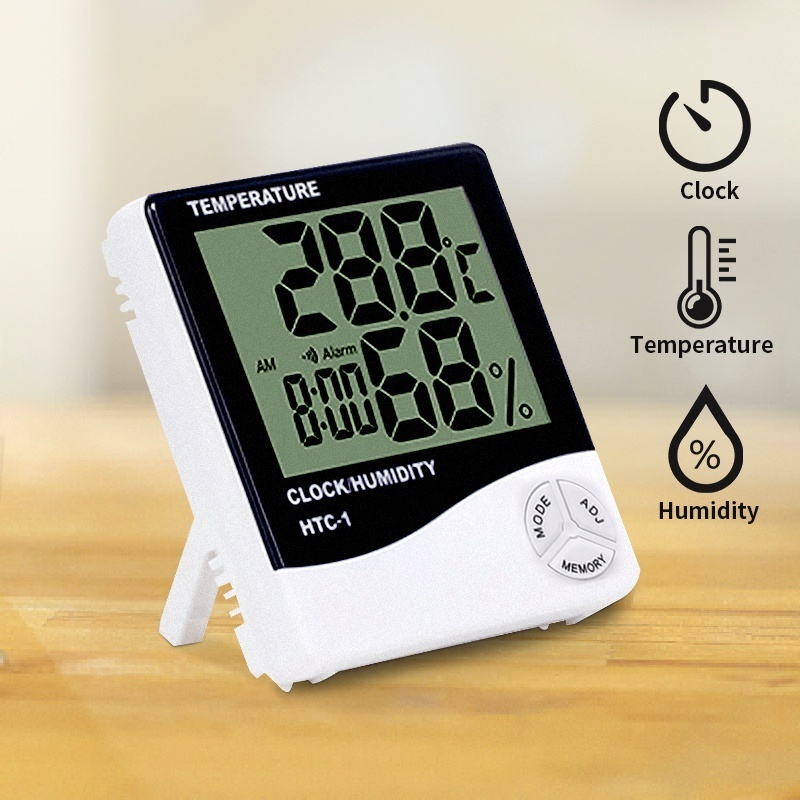 High quality Htc-1 Digital Max/min Thermometer  indoor thermohygrometer Higrometer Humidity Meter With Alarm Clock