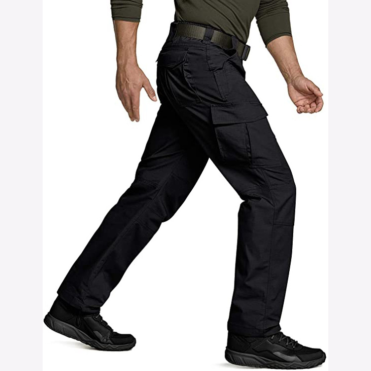 Men's Security Guard Black Pants Outdoor Apparel Water Repellent Ripstop Cargo Lightweight EDC Hiking Work Pants