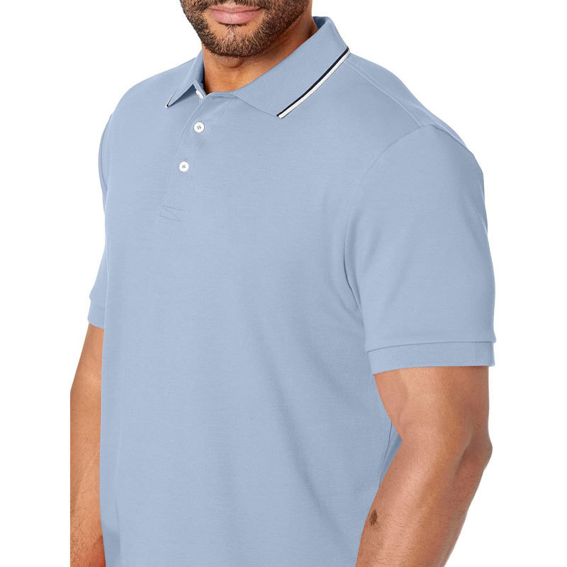 Custom Logo 100% Cotton Men's Classic Fit Short Sleeve Dual Tipped Collar Polo Shirt