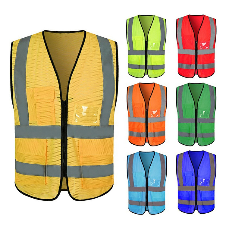 Custom Logo Mesh Hi Vis Printing Reflect Warning Safety Reflective Clothing Vest With Pockets High Visibility Clothing