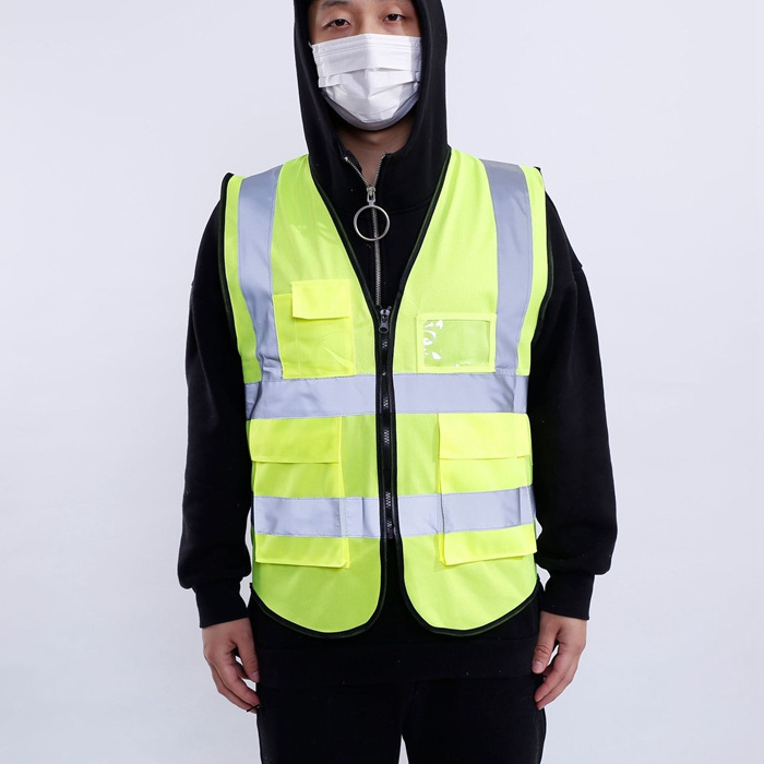 Reflective Fluorescent Night Worker Safety Uniform Pockets Design Breathable Yellow Green Low Price Sleeveless jacket Vest