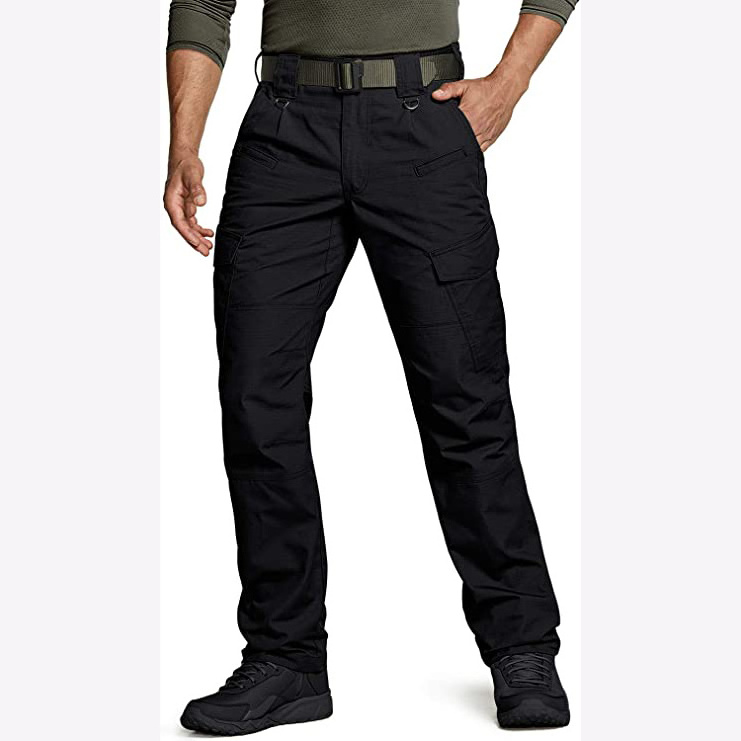 Men's Security Guard Black Pants Outdoor Apparel Water Repellent Ripstop Cargo Lightweight EDC Hiking Work Pants