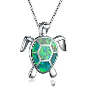 Opal blue turtle pendant necklace charms