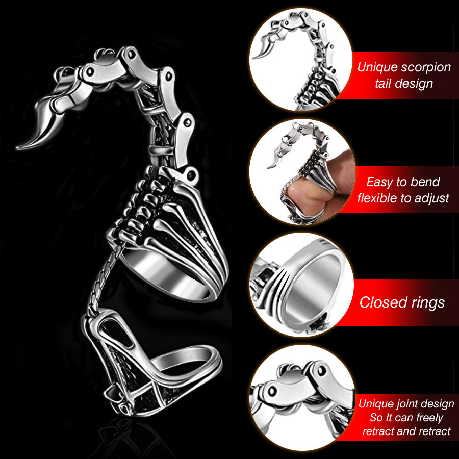 Movable Scorpion Tail Swing Ring Hip Hop Retro Zinc Alloy Gold Engagement Rings