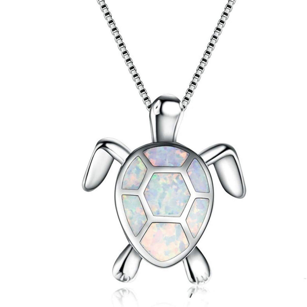 Opal blue turtle pendant necklace charms