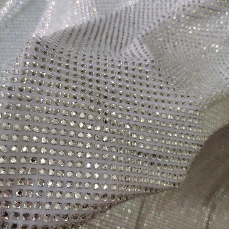 2024 Luxury sparking 4 way stretch fabric with square rhinestones crystal stones for festival outfits