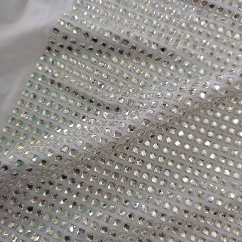 2024 Luxury sparking 4 way stretch fabric with square rhinestones crystal stones for festival outfits