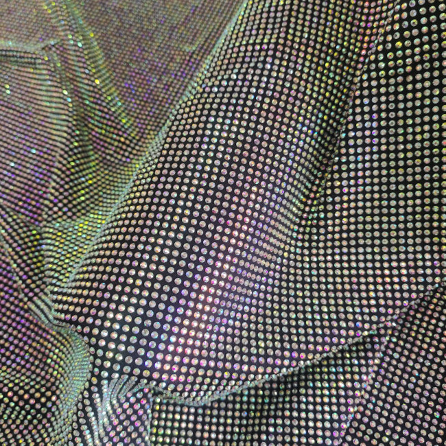 HS0120 Diamante Spandex black dress fabric with rainbow ab crystal diamond rhinestones manufacturer