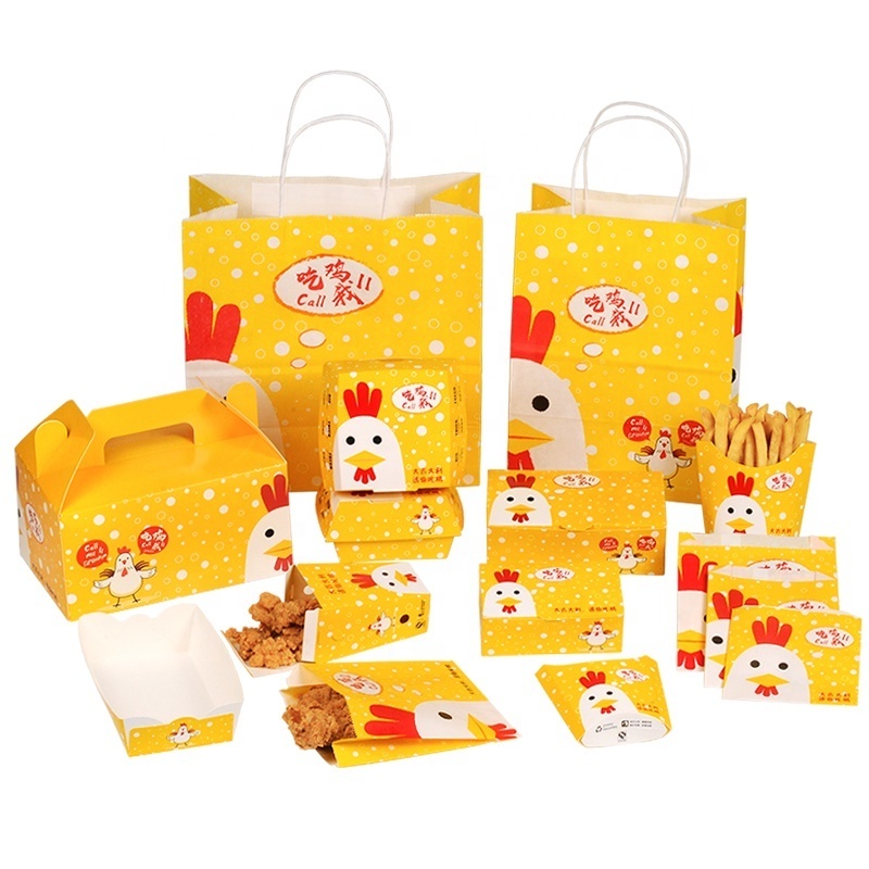 A set of fast food packing bag Korean fried chicken paper box packing boxes chicken take out box