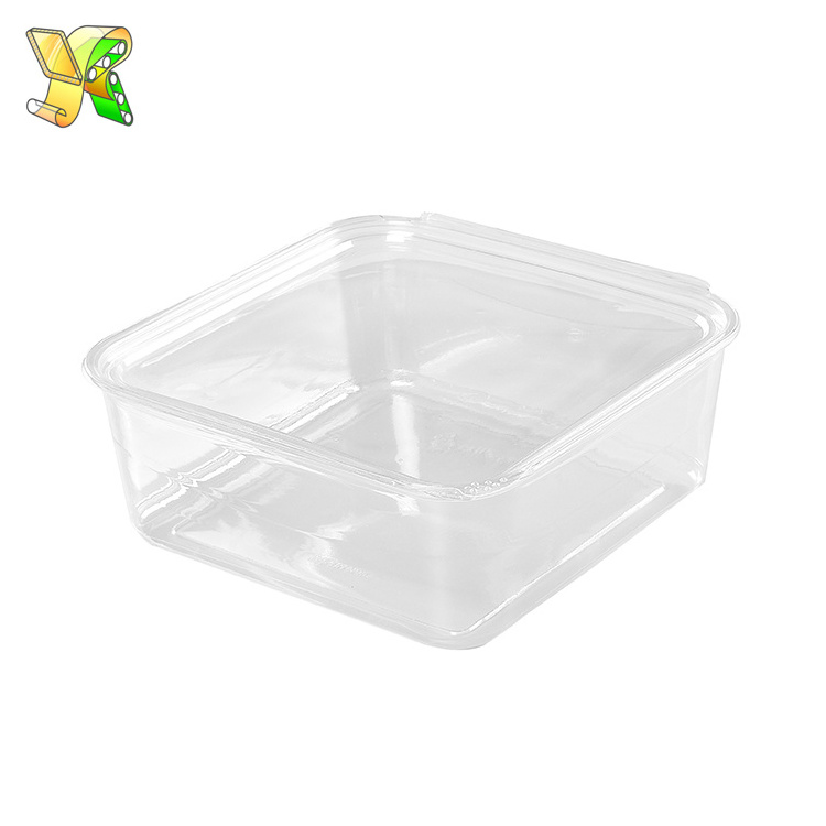 Plastic higned salad box transparent plastic take away sealable salad box