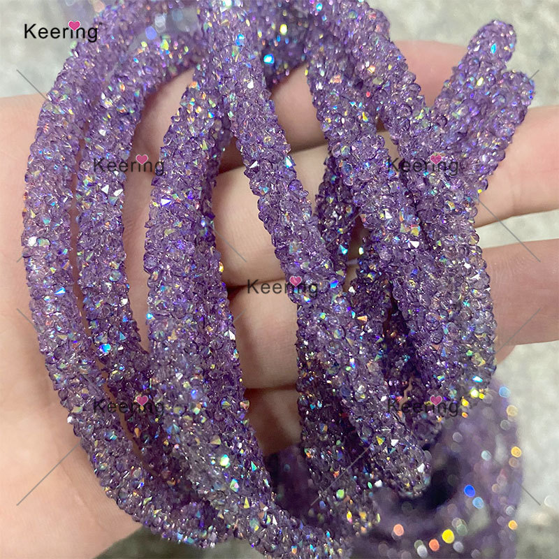 Keering Clothing Hoodie Trimming Round PVC Tube Cotton Core Sea Green Resin Rhinestone Rope For Shoes