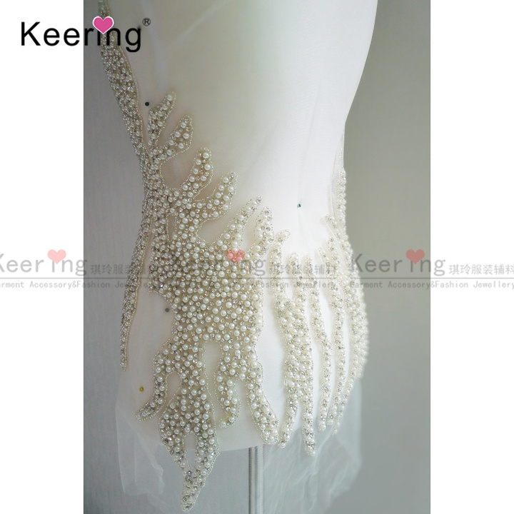 Girls' pearl applique bodice dress decorate on wedding WDP-058