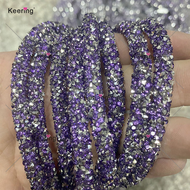 Keering Clothing Hoodie Trimming Round PVC Tube Cotton Core Sea Green Resin Rhinestone Rope For Shoes