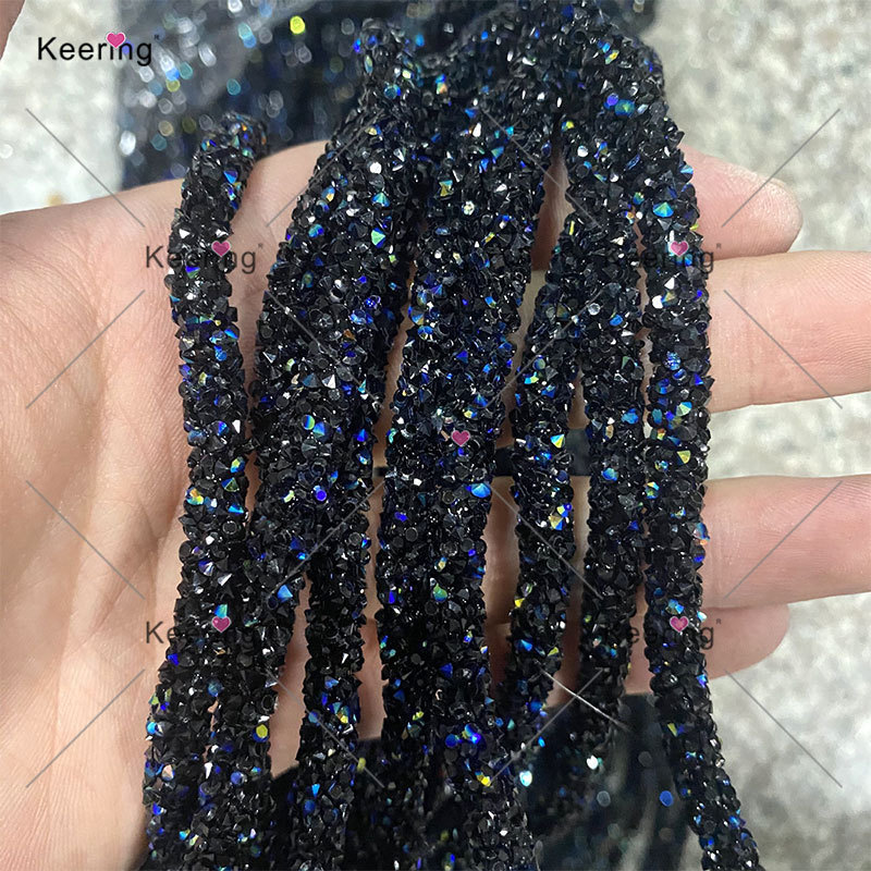 Keering Clothing Hoodie Trimming Round PVC Tube Cotton Core Sea Green Resin Rhinestone Rope For Shoes