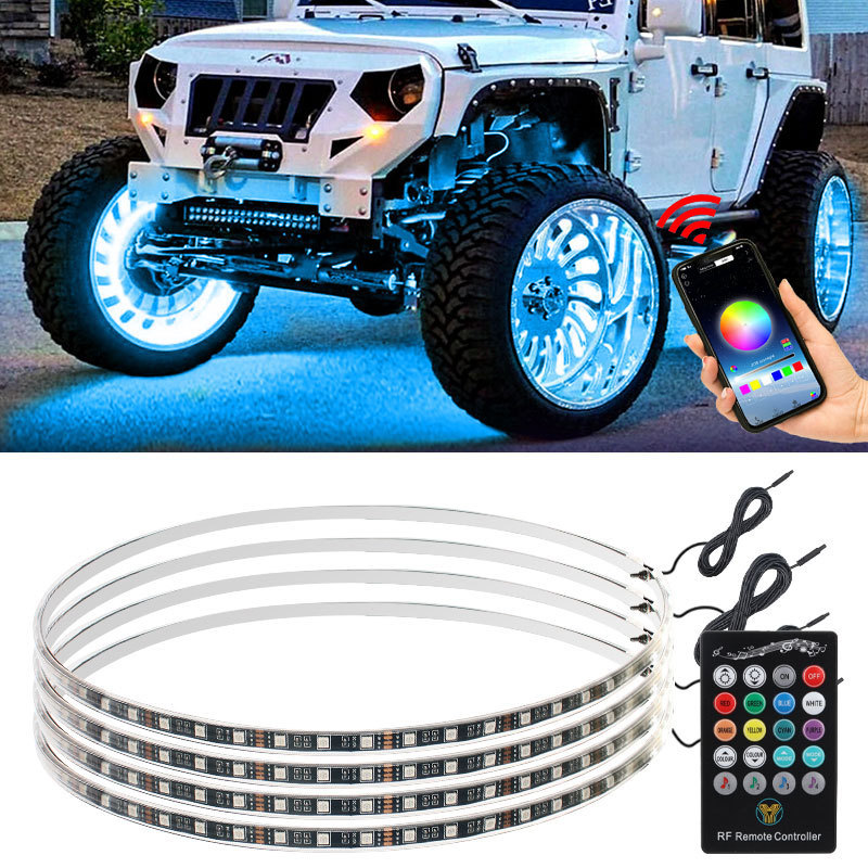 APP Remote control RGB sequential switchback Wheel Light For Truck Offroad Vehicle SUV Car Mounted Quad Row Wheel Rock Light Kit