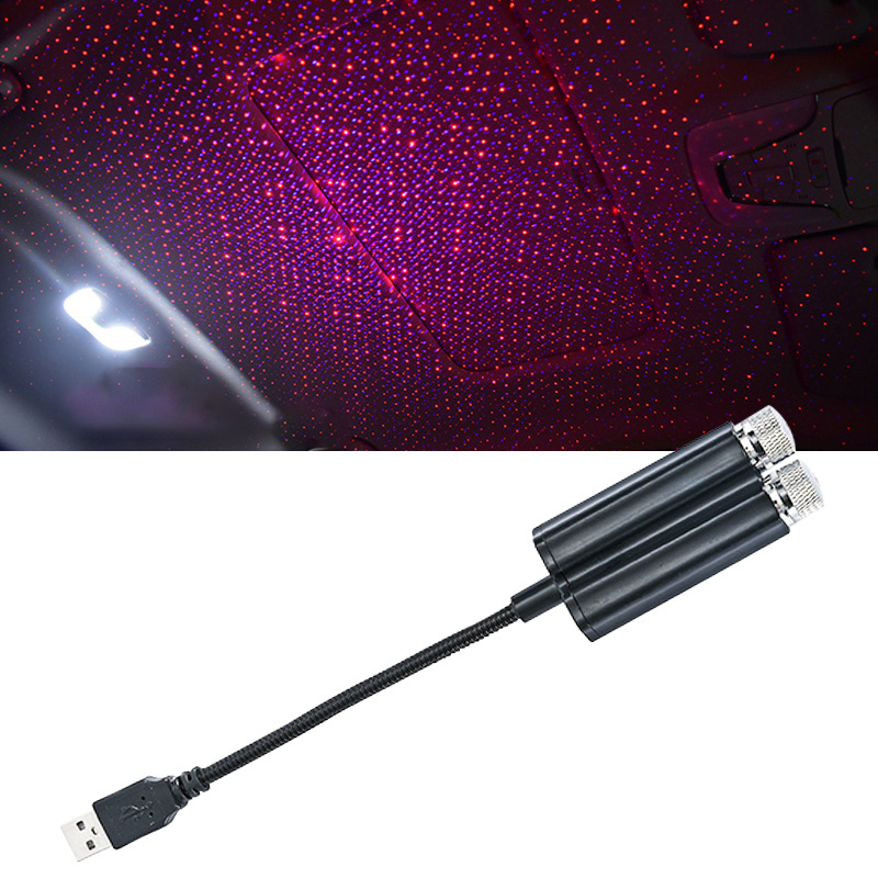 USB Auto Decoration Roof Star Auto Spin LED Starry Sky Night Light Laser USB Car Ambient Projector Light Red Purple