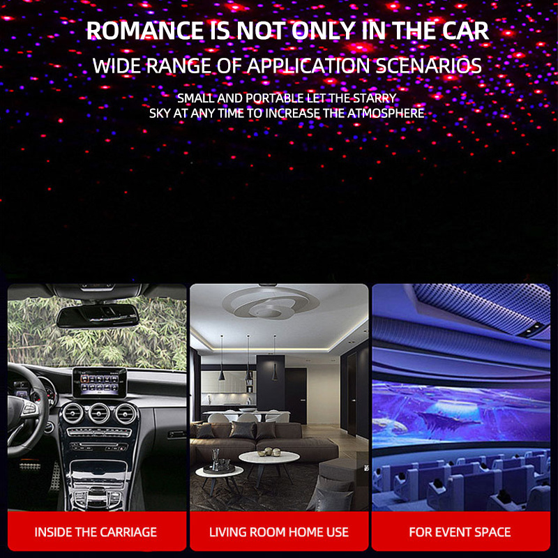 USB Auto Decoration Roof Star Auto Spin LED Starry Sky Night Light Laser USB Car Ambient Projector Light Red Purple